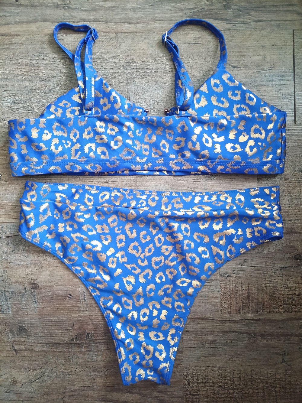 Blue & Gold Leopard High-Waist Bikini Set Size XL - Picture 3 of 5